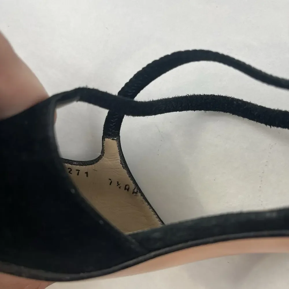 Vintage Salvatore Ferragamo Mary Jane Pumps 7.5 AA Black Suede Made Italy
